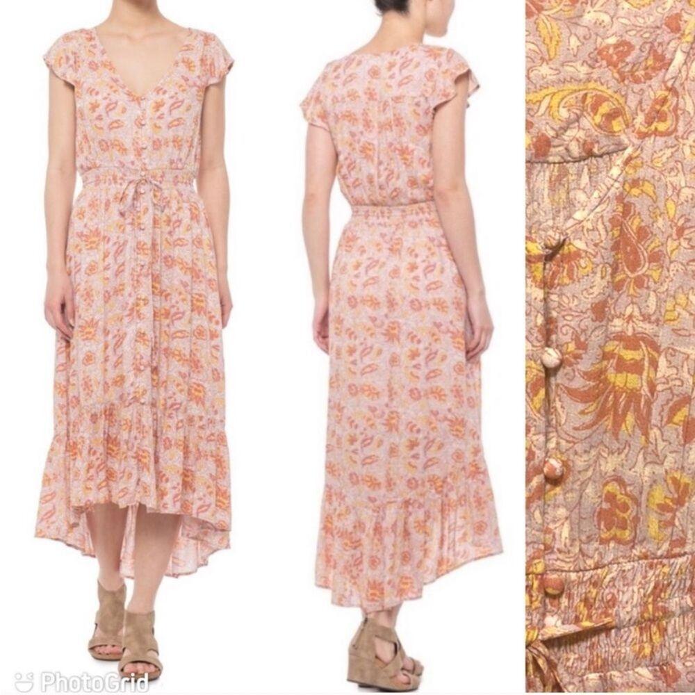 Lucky Brand | Felice floral paisley orange yellow Print Dress Size Large